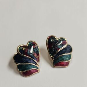 Elegant Multicolor Enamel Earrings Overlapping Heart Design